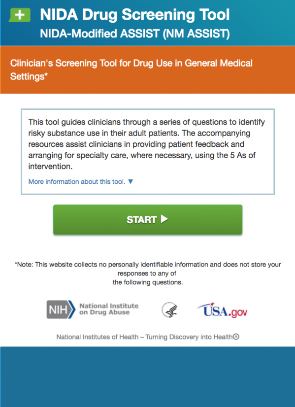 NIDA Drug Screening Tool screenshot